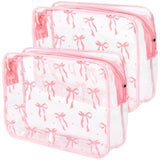 FYSUIMU 2Pcs Pink Bow Clear Makeup Bags Coquette Ribbon Bow Plastic Cosmetic Bags Waterproof Toiletry Travel Pouch for Women Gir