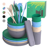 Wheatstraw Dinnerware Set for 4 - Camping Dishes & Utensils - Microwavable Plates - Alternate To Plastic Plates And Bowls - Camp