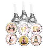 Rose Gold 97th Birthday Kiss Sticker Labels - 97 Years Old Birthday Party Round Candy Sticker Favors for Chocolate Drop Kisses -