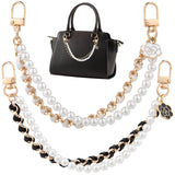 HINZIC 2Pcs Pearl Purse Chain Extender 10inch Black Gold Handbag Straps Cute Flower Metal Shoulder Crossbody Bags Short Handle R