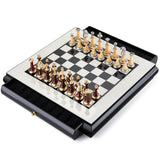 AMEROUS 16 Inches Wooden Chess Set, Large Size Board with 2 Built-in Storage Drawers - 2 Extra Queens - Metallic & Wooden Chess