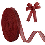 JaoZuyard Burgundy Burlap Ribbon 1/2 inch X 20 Yard Natural Linen Woven Ribbon DIY Handmade Wired Burgundy Edging Production Wre