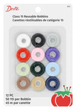 Dritz Class 15 PreFilled Reusable, 50Yards per, Multicolor Bobbins, Multi Color, 5.5 x 3.75 x 0.5, 12 Count