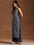 Libas Womens Printed Silk Blend Straight Kurta With Palazzos Blue L 36808