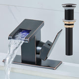 AVSIILE LED Bathroom Sink Faucet, Oil Rubbed Bronze Waterfall Single Hole Handle Vanity Faucets for Sinks 1 Hole with Metal Pop