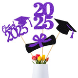 TeePolly 24Pcs Purple 2025 Graduation Centerpiece Sticks, Graduation Party Centerpieces for Tables 2025 Purple Class of 2025 Gra