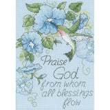 DIMENSIONS Hummingbirds and Morning Glories Religious Counted Cross Stitch Kit, 14 Count Light Blue Aida, 5 x 7