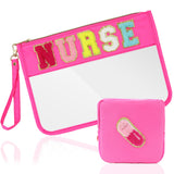 SUILU 2 Pcs Nurse Gift Clear Makeup Bag with Chenille Letter Patch,with Handles PVC Waterproof Clear Makeup Bag,Portable Toiletr