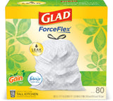 Glad Trash Bags, ForceFlex Tall Kitchen Drawstring Garbage Bags 13 Gallon White Trash Bag, Gain Original scent with Febreze Fres