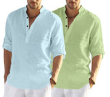 Bellstone Men'S Cotton Blend Solid Regular Dress Shirt (Kurta800_Combo_Aqua_Light Green_M