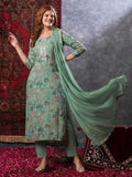 Anni Designer Women'S Rayon Blend Printed Straight Kurta With Pant & Dupatta (Vice Green-Vks02_S_Green_Small),Green,S,,,