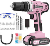 GardenJoy Cordless Power Drill Set - 21V Electric Drill Driver Kit with Battery and Fast Charger, 65pcs Acessories, 2 Variable S