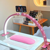 FFKJDM Half Moon Light for Nail Desk - 29-inch LED Nail Tech Lamp with Hands Pillow, Phone Holder,Dimmable Arch Design,48W Porta