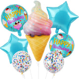 AMFIN (Pack of 7) Softy/Ice Cream Theme Happy Birthday Foil Balloons Blue/Pink