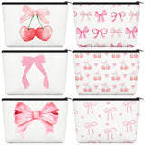 Yeyeplum 6 Pcs Cute Bow Makeup Bag Set Pink Bow Cosmetic Bag for Women Aesthetic Stuff Portable Travel Storage Gifts, 7 x 10(Cut
