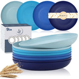 Wrova Wheat Straw Salad Plates - 9 Inch Unbreakable Dinner Set of 8 Dishwasher & Microwave Safe Plastic Reusable Lightweight for
