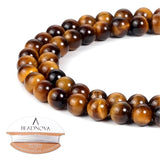 BEADNOVA 6mm Yellow Tiger Eye Gemstone Round Loose Beads for Jewelry Making (62-64pcs)