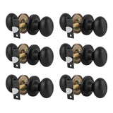 Gobrico 6 Pack Passage Door Knobs Oval Egg Shaped Door Knobs for Hallway Laundry Passage Function Locksets Without Key in Black