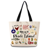 ZhuVantrix Take Me To Rhode Island Tote Bag Reusable Grocery Bags Aesthetic Shopping Shoulder Handbag with Interior Pocket Light