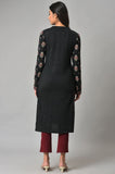 W For Woman Acrylic Black Printed Keyhole Neck Straight Winter Kurta_22Now18494-119399P_L_12