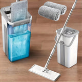 Mop and Bucket Set with Wringer, Flat Floor Mop with Long Handle, Wall & Hardwood Floor Cleaner, Includes 2 Microfiber Pads Id