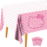 3CT Pink Bow Kittens Party Supplies Tablecover, Cute Kitten Dot Tablecloth, Rectangle Disposable 54 108in White Pink Stainproof