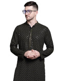 Jompers Mens Sequin Embroidered Pure Cotton Kurtas (Mehndi, L)