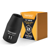 TIGHTSPOT 1/2 Inch Drive 11mm Shallow Impact Socket with Anti-Rounding 6 Point Design, Heat-Treated CRV Steel