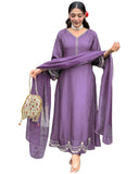 Anni Designer Women'S Rayon Viscose Anarkali Embroidered Kurta With Pant & Dupatta (Ranibai Purple_Xl_Purple_X-Large),Purple,XL