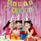 Style Secrets Amazing Must Have Birthday Combo of Banner and 2 Tinsel Metallic Fringe 3ft x 6ft for Birthday Decoration (Pink)