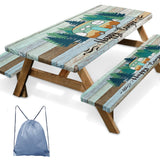 Britown Picnic Table Cover with Bench Covers Elastic Edges, Vintage Camper Fitted Table Cover, Outdoor Patio Camping Essentials