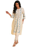 W for Woman Ecru Floral Printed Cotton Straight Long Kurta