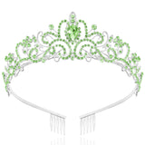 TAROSE Silver and Green Crowns for Women and Girls, Queen Crystal Tiaras with Green Rhinestone and Combs, Goddess Crown for Wedd