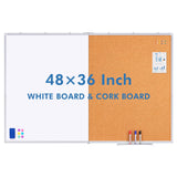 Magnetic White Board and Cork Board Combo, 48 X 36 inches Whiteboard Bulletin Combination Board, Wall Mounted Dry Erase Message