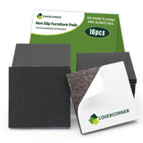 COVERCORNER Non Slip Furniture Pads 16 PCS 3'' Square - Anti Slip Furniture Pads - Self Adhesive Rubber Feet Furniture Feet - Ch