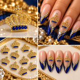 Queen - Nail Charms 10pc - #345 Gold Blue Crystal Crowns