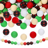 Whaline 100Pcs Christmas Silicone Loose Beads Red Black Buffalo Plaid Pattern Silicone Beads Green White Assorted Color Beads fo