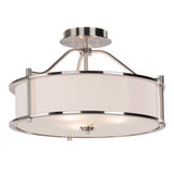 XiNBEi Lighting Semi Flush Mount Ceiling Light 18 inch 3 Light Close to Ceiling Light with Fabric Shade and Glass Diffuser, Brus