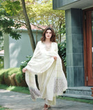Anni Designer Women'S Rayon Blend Printed Straight Kurta With Pant & Dupatta (Mirai White-Vks01_M_White_Medium),White,M,,,