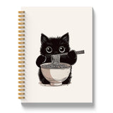 Shrago Funny Black Cat Eating Ramen Spiral Notebook, Cat Lover Gifts Journal for Women, Cute Japanese Kitten Notebooks for Note