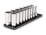 TEKTON 1/2 Inch Drive Deep 12Point Socket Set with Rails, 16Piece (3/815/16 in.) | SHD92119