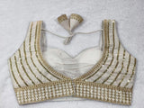 Vihu Fashion Women'S Readymade Blouse Embroidery Multi Coding Gold Thread Indian Ethnic Designer Stitched Readymade Saree Sleeveless Cream Blouse For Women For Saree Lehenga Choli Cream 38