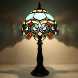 LXHCYOU Small Tiffany Lamp Mini Accent Table Lamp Stained Glass Desk Memory Lamp Sympathy 8X14.5 Inch (Sapphire Style)