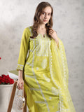 Anni Designer Women'S Rayon Blend Straight Embroidered Kurta With Pant & Dupatta (Carlton Lemon-Vks02_3Xl_Lemon_Xxx-Large),Lemon,3XL,,,