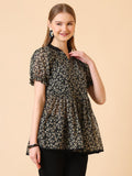 Wedani Women'S Casual Georgette Printed Floral Top,BLACK,M,Georgette,Western,