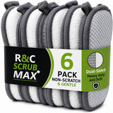 R&C Scrub Max Sponges Kitchen Dish DualSided Sponge for Washing Dishes Cleaning Kitchen, AllPurpose (6 Pack,Large) Non Scratch
