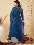 Gosriki Women'S Cotton Blend Printed Straight Kurta And Pant With Dupatta Set (Kaleping-Kerosin-Gs_Xl_Dark Blue_X-Large),Dark Blue,,B0CHMVPD3Z