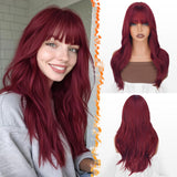 BARSDAR Burgundy Red Layered Wig with Bangs - 20 Inch Red Layered Wig with Bangs for Women - Natural Looking Soft Wavy Synthetic