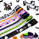 Estivaux 6 PCS Halloween Crafting Ribbons, 4/5 & 3/8 Width, Black & Purple Satin, Ghost & Bat Designs for Gift Wrapping & Decora