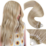 LaaVoo Micro Link Hair Extensions Human Hair Blonde Highlight Micro Bead Human Hair Extensions Dirty Blonde Highlighted with Pla
